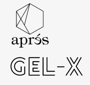 Black geometric logo above the word "aprés" in lowercase and "GEL-X" in uppercase on a plain white background. Salon Noir in Cedarburg, WI -